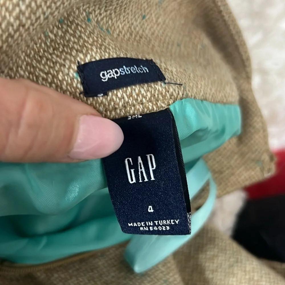 Tan and teal, fully lined wool mini skirt, size 4